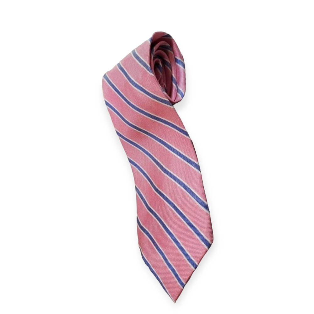 Breuer 100% Silk Pink White Blue Stripes Mens Necktie